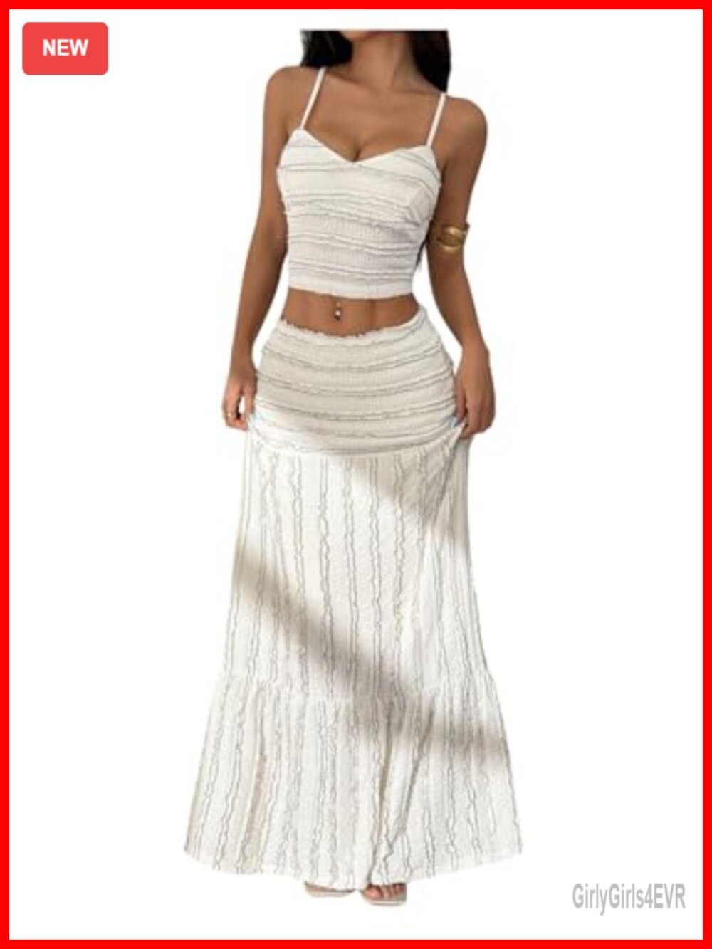 2 Piece Skirt Set Ruffle Tiered Crop Camisole Maxi Skirt Summer Vacation Outfit